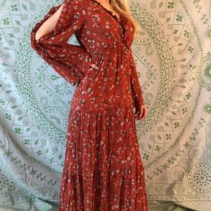 Burnt Orange Floral Bohemian Maxi Dress